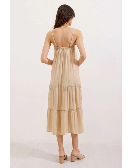23 Askılı Midi Elbise  Krem