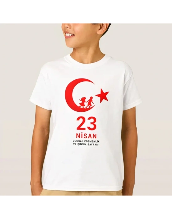 23 Nisan Çocuk Bayramı Baskılı Özel Tshirt  Beyaz