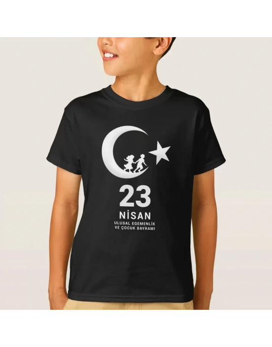 23 Nisan Çocuk Bayramı Baskılı Özel Tshirt  Siyah