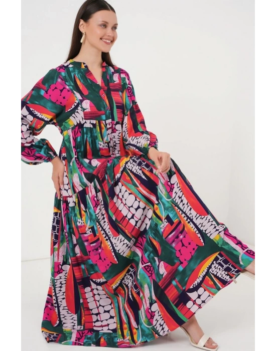 23 Otantik Desenli Tesettür Elbise  ÇOK RENKLİ 2