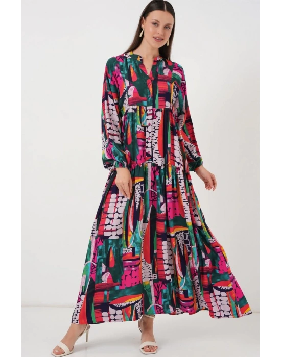 23 Otantik Desenli Tesettür Elbise  ÇOK RENKLİ 2