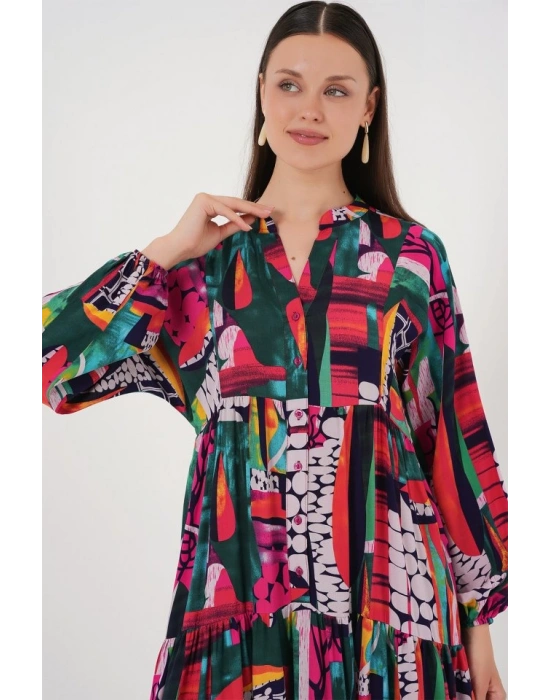 23 Otantik Desenli Tesettür Elbise  ÇOK RENKLİ 2