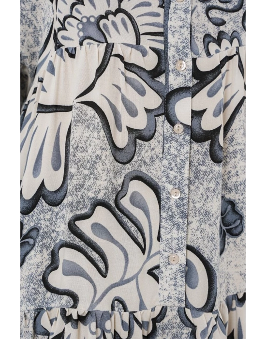 23 Otantik Desenli Tesettür Elbise  K. Antrasit