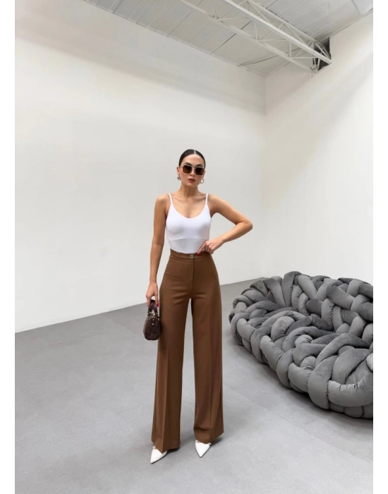 230 Gr Poly Viscose Lycra Metal Düğme Palazzo Pantolon