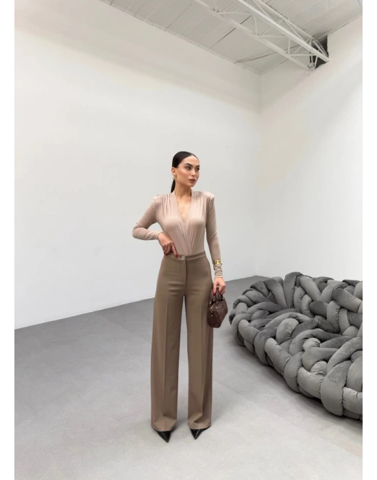 230 Gr Poly Viscose Lycra Metal Düğme Palazzo Pantolon