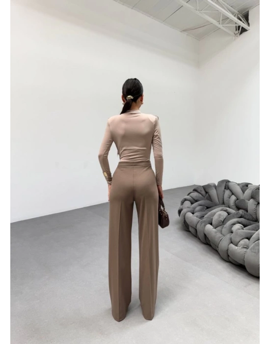 230 Gr Poly Viscose Lycra Metal Düğme Palazzo Pantolon