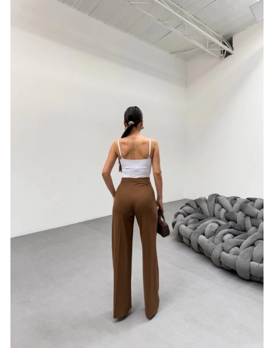 230 Gr Poly Viscose Lycra Metal Düğme Palazzo Pantolon