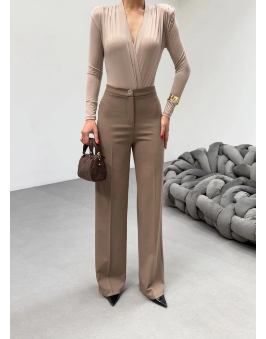 230 Gr Poly Viscose Lycra Metal Düğme Palazzo Pantolon