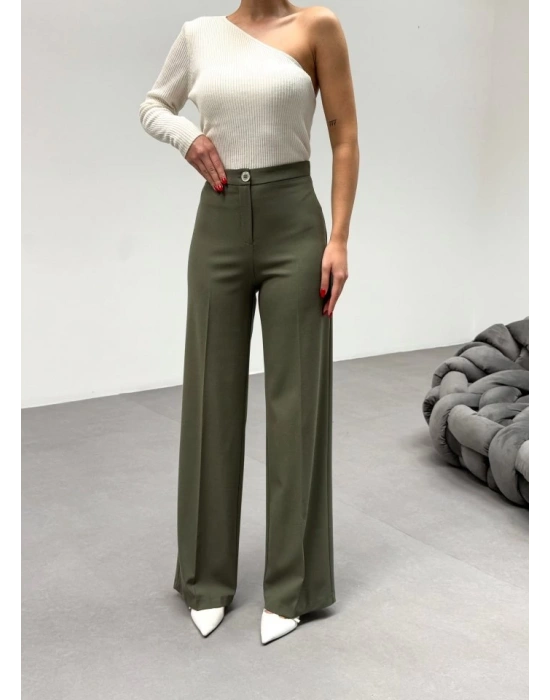 230 Gr Poly Viscose Lycra Metal Düğme Palazzo Pantolon