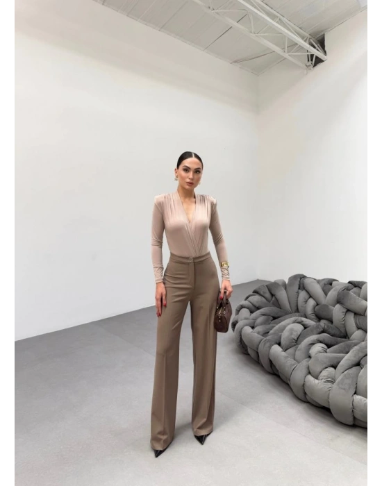 230 Gr Poly Viscose Lycra Metal Düğme Palazzo Pantolon