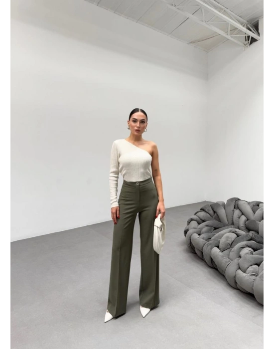 230 Gr Poly Viscose Lycra Metal Düğme Palazzo Pantolon