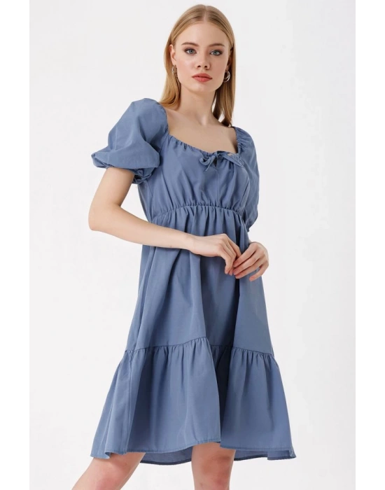 2351 Kloş Poplin Elbise  İndigo