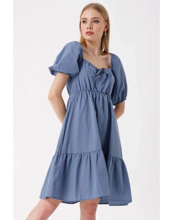 2351 Kloş Poplin Elbise  İndigo