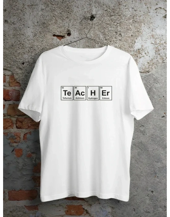 24 Kasım Kimya Öğretmeni Hediyesi Baskılı Bisiklet Yaka Tshirt  Beyaz
