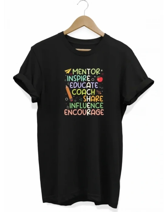 24 Kasım Öğretmenler Günü Hediye Temalı Oversize Bisiklet Yaka Tshirt  iyah