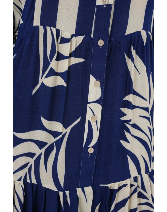 2423 Otantik Desenli Tesettür Elbise  Lacivert 3