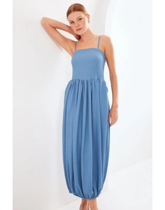 2492 Askılı Örme Salopet Elbise  İndigo