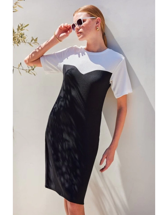 2505 Yazlık Örme Elbise  Siyah