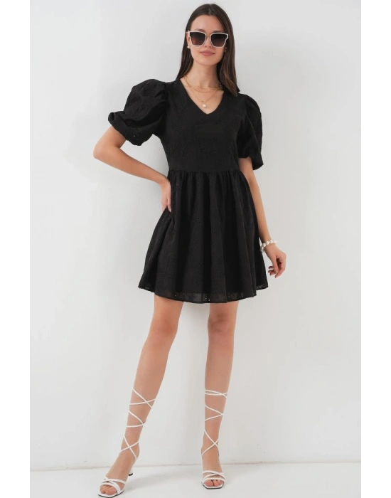 2529 Fistolu Kısa Elbise  Siyah