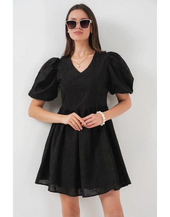 2529 Fistolu Kısa Elbise  Siyah