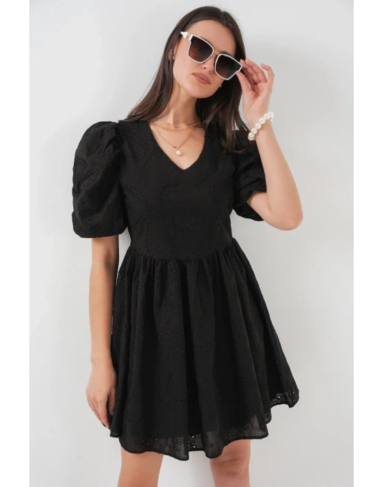 2529 Fistolu Kısa Elbise  Siyah