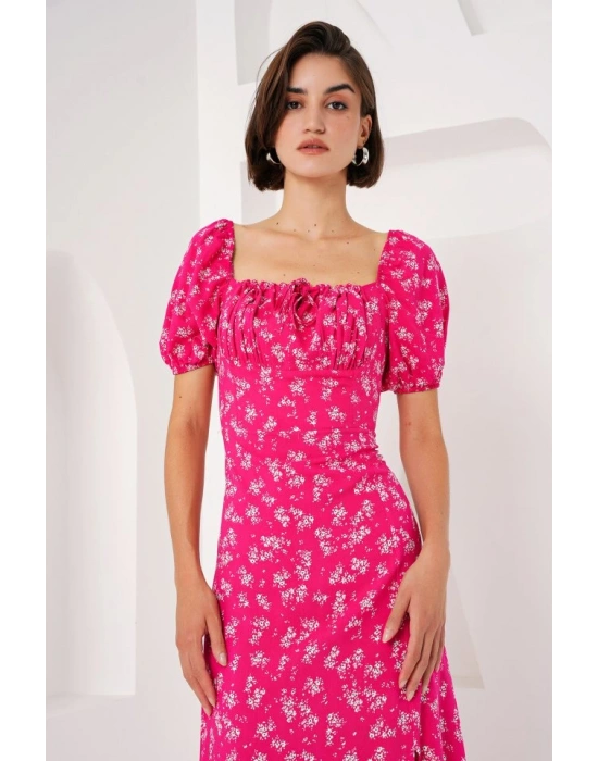 27 Yırtmaç Detaylı Elbise  Fuşya