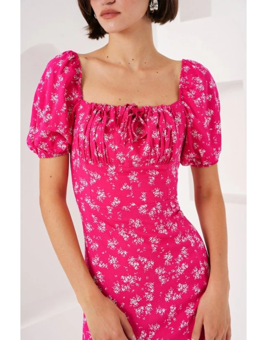 27 Yırtmaç Detaylı Elbise  Fuşya