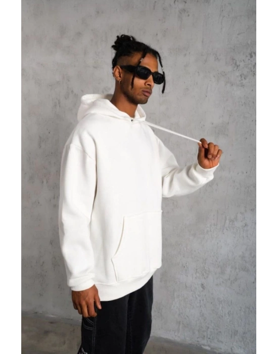 3 İplik Kapşonlu weatshirt Hoodie  Beyaz