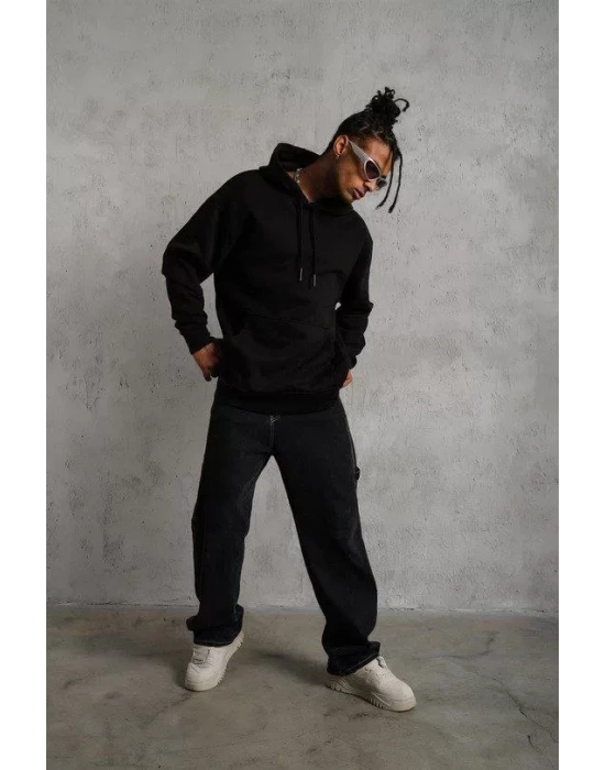 3 İplik Kapşonlu weatshirt Hoodie  iyah