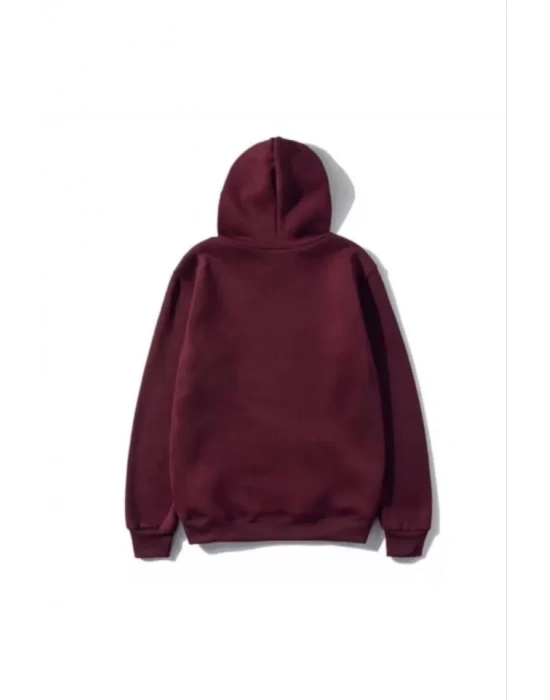 3 İplik Pamuklu Unisex Kapşonlu weetshirt  Bordo