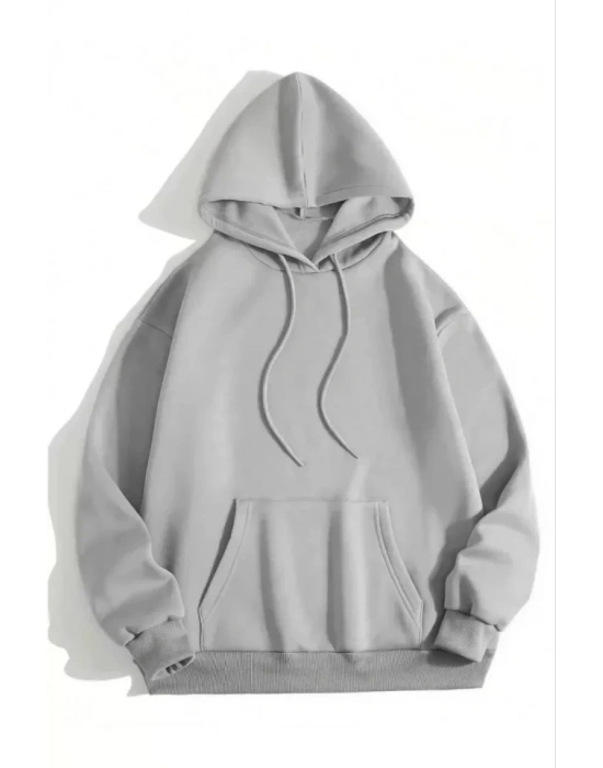 3 İplik Pamuklu Unisex Kapşonlu weetshirt  Gri