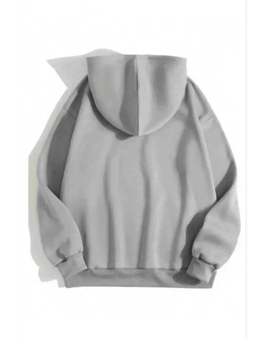 3 İplik Pamuklu Unisex Kapşonlu weetshirt  Gri