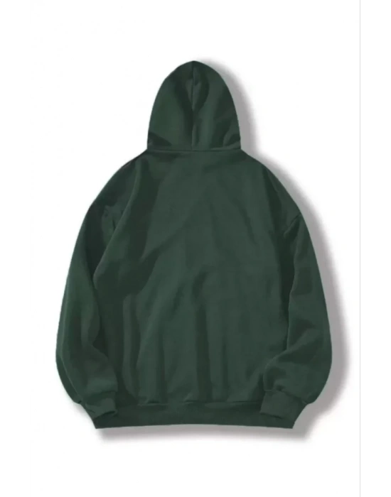 3 İplik Pamuklu Unisex Kapşonlu weetshirt  Haki