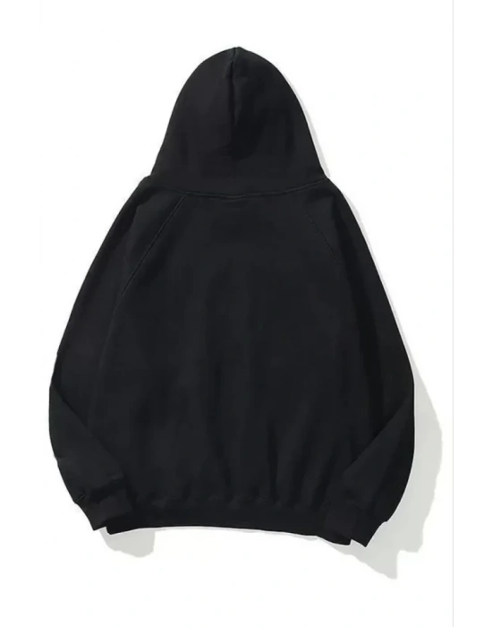 3 İplik Pamuklu Unisex Kapşonlu weetshirt  iyah