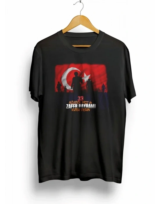 30 Ağustos Zafer Bayramı Atatürk Baskılı Oversize Bisiklet Yaka Tshirt  iyah