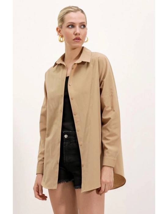3900 Oversize Uzun Basic Gömlek  Bisküvi