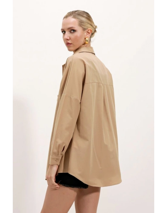 3900 Oversize Uzun Basic Gömlek  Bisküvi