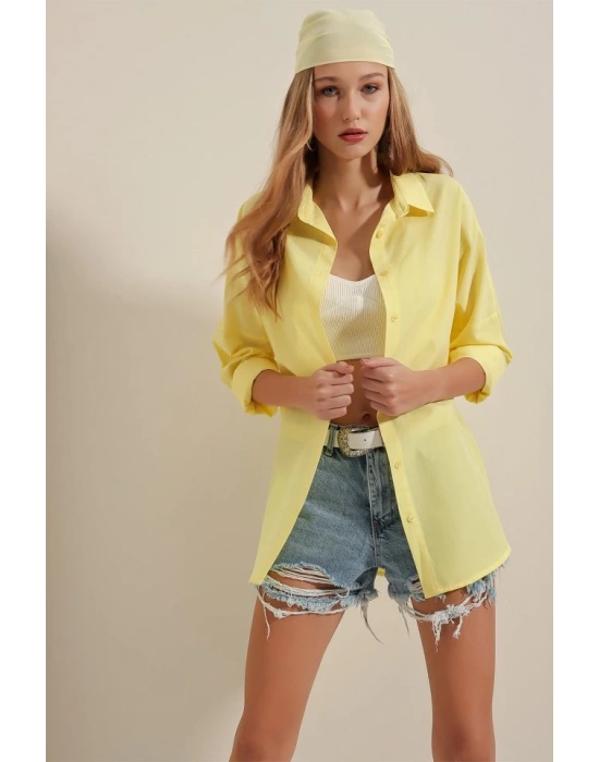 3900 Oversize Uzun Basic Gömlek  Sarı