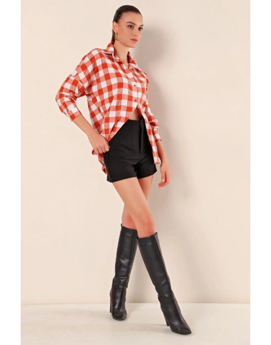 3900 Oversize Uzun Basic Gömlek  Taba