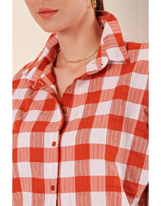 3900 Oversize Uzun Basic Gömlek  Taba