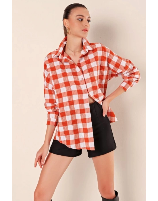 3900 Oversize Uzun Basic Gömlek  Taba