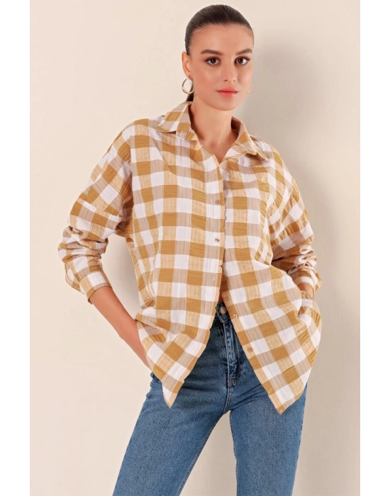 3900 Oversize Uzun Basic Gömlek  Vizon