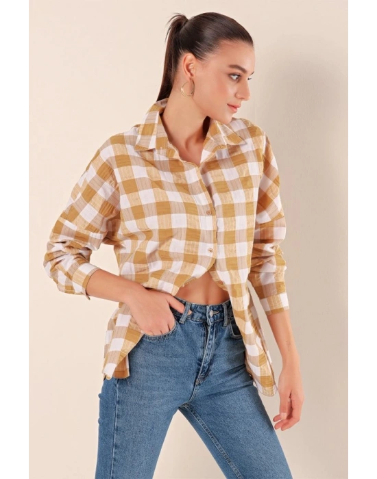 3900 Oversize Uzun Basic Gömlek  Vizon