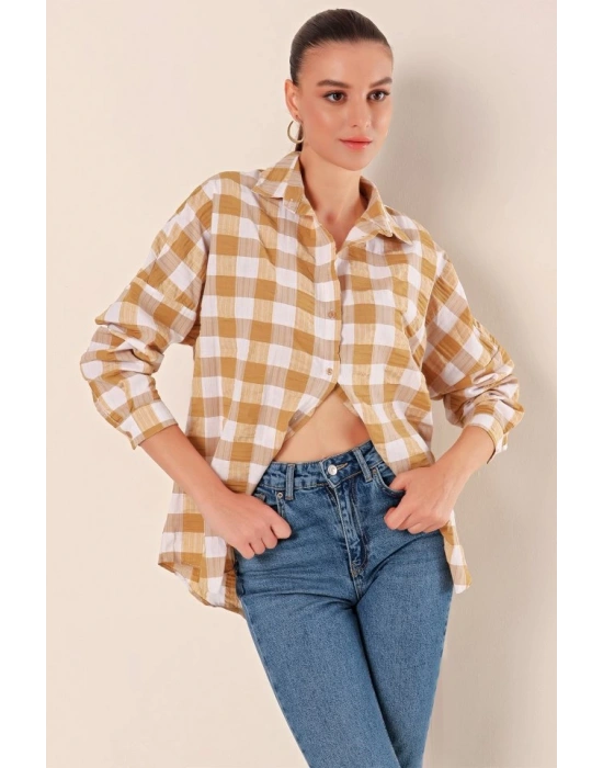 3900 Oversize Uzun Basic Gömlek  Vizon