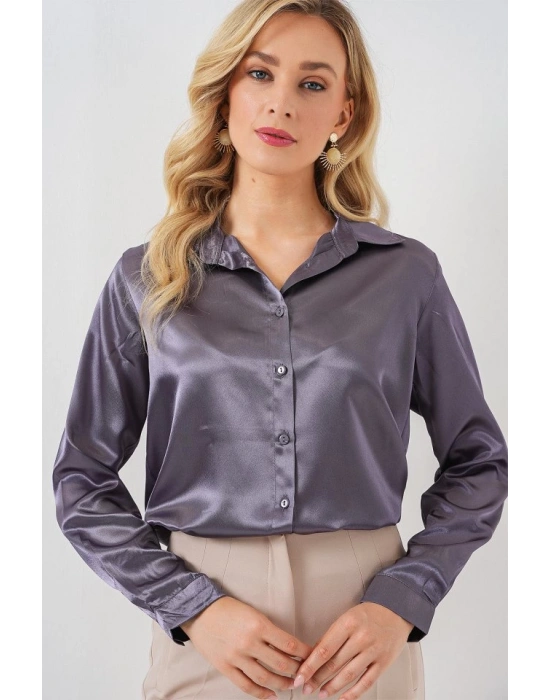 3964 Hafif Dökümlü Saten Gömlek  Antrasit