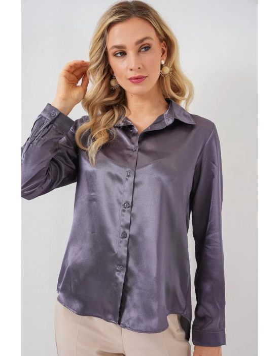 3964 Hafif Dökümlü Saten Gömlek  Antrasit