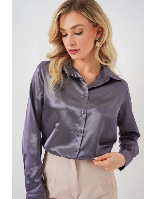 3964 Hafif Dökümlü Saten Gömlek  Antrasit