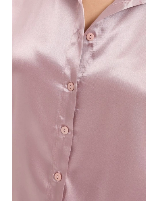 3964 Hafif Dökümlü Saten Gömlek  D.Gül Kurusu