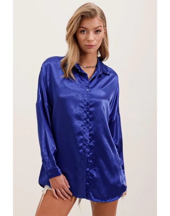 3985 Oversize Saten Gömlek  Saks