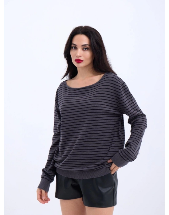 4215 TRİKO ÇİZGİLİ SALAŞ KAZAKANTRASİTSİYAH